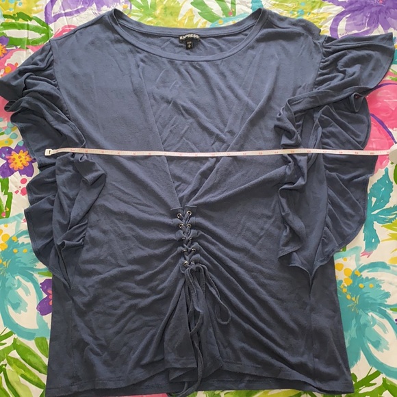 Express Blue Ruffle Top Size Medium - Picture 6 of 10